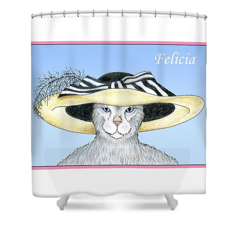 Cat Shower Curtain featuring the drawing Feline Finery - Felicia by Alison Stein