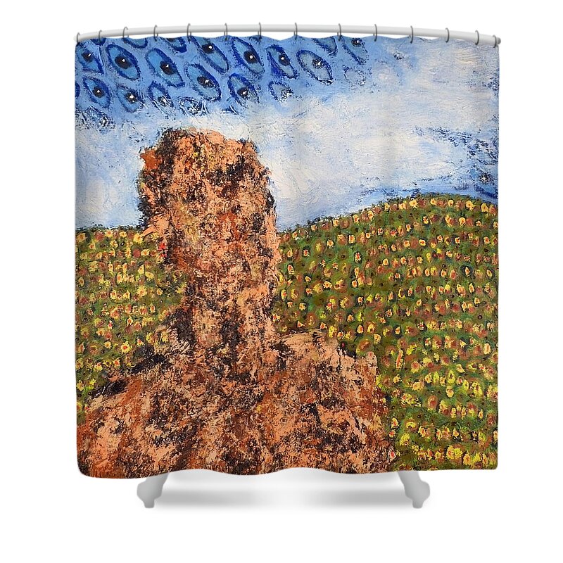 � Shower Curtain featuring the painting Figure In Landscape With Star Eyes by JC Armbruster