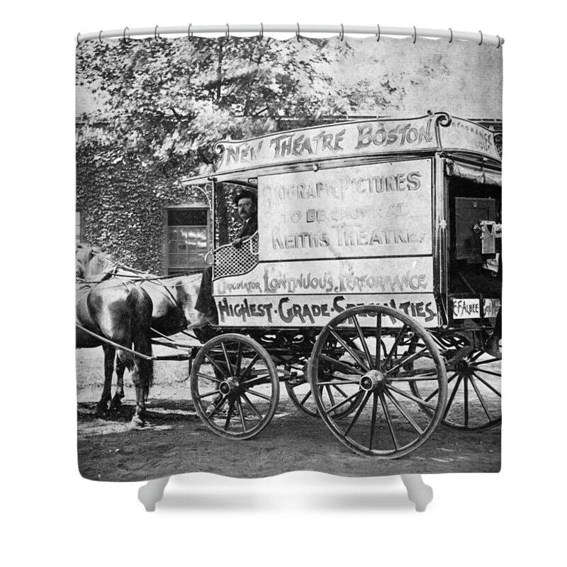 1890s Shower Curtain featuring the photograph Film Camera Wagon, 1898 by Granger