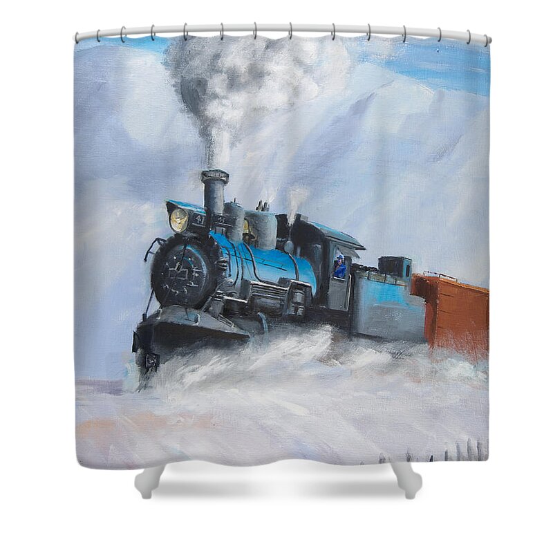 Train Shower Curtain featuring the painting First Train Through by Christopher Jenkins