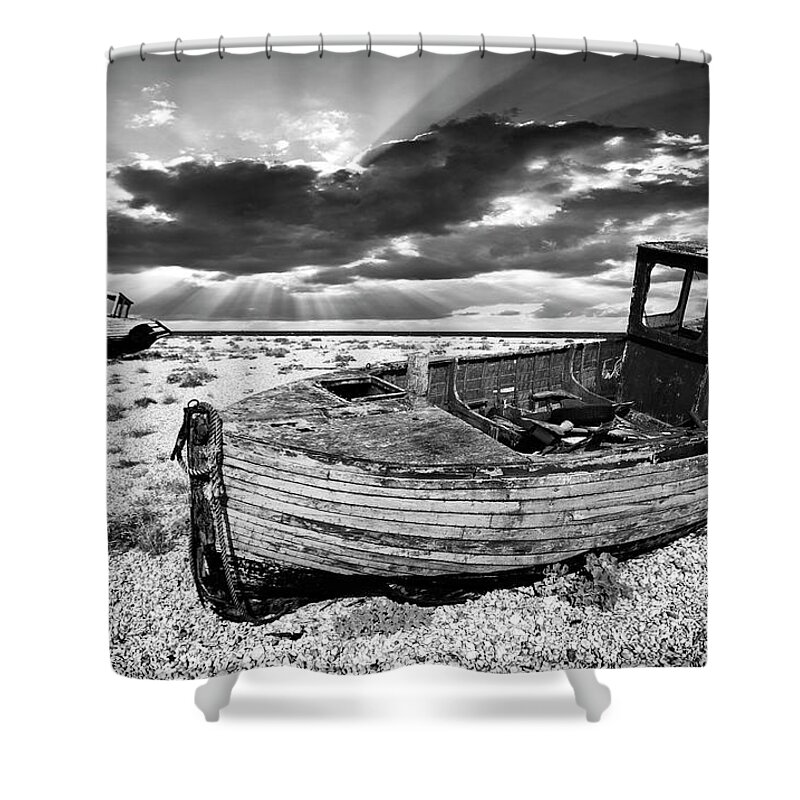 Boat Shower Curtain featuring the photograph Fishing Boat Graveyard by Meirion Matthias