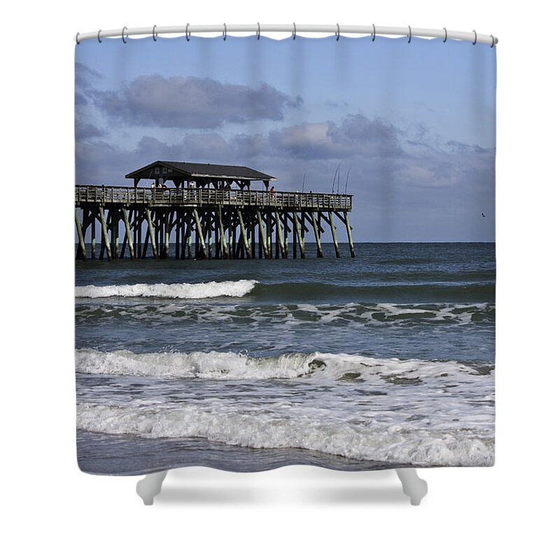 Sunlight Shower Curtain featuring the photograph Fishing on the Pier by Teresa Mucha