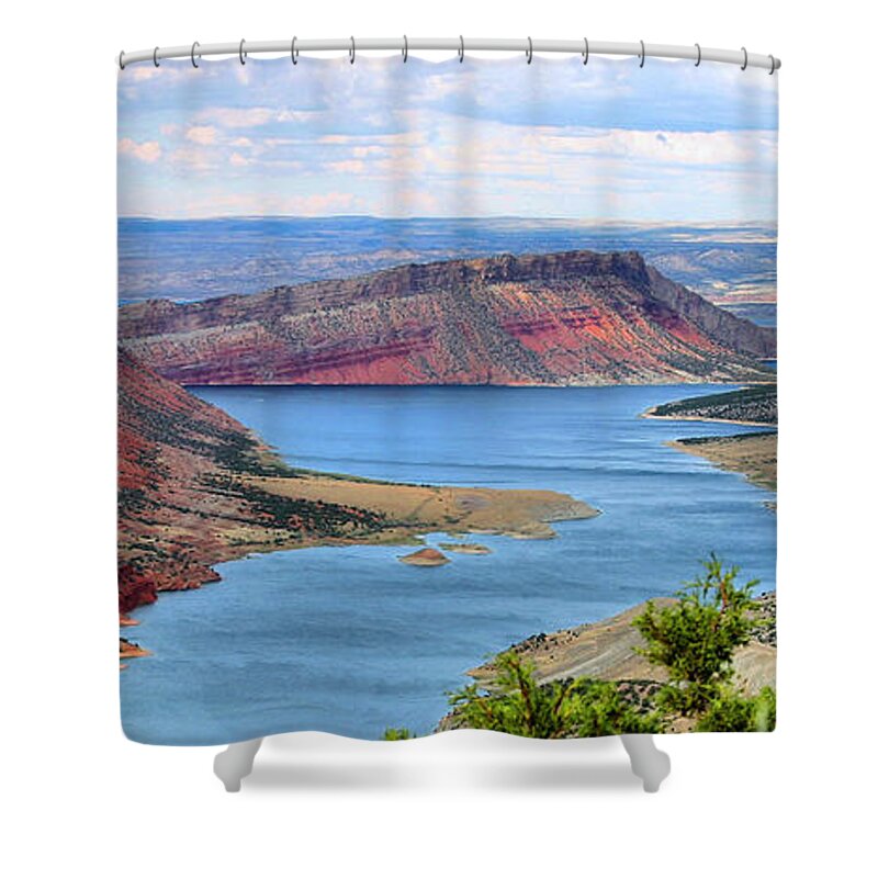 Flaming Gorge Shower Curtain featuring the photograph Flaming Gorge Panorama by Kristin Elmquist