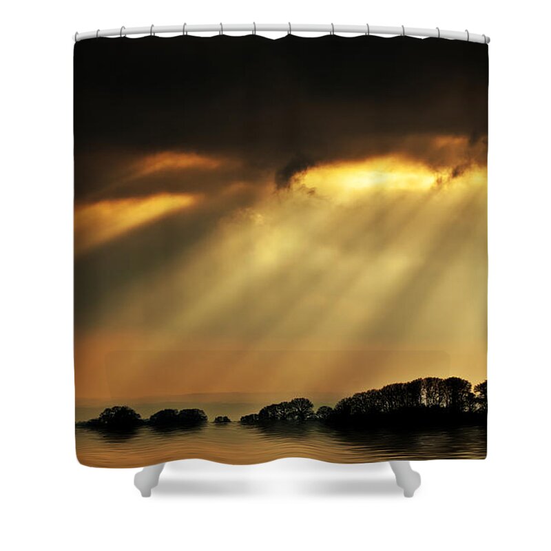 Rural Shower Curtain featuring the photograph Flood in evening light by Simon Bratt