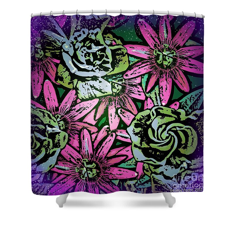Passion Flowers Shower Curtain featuring the digital art Floral Explosion by George Pedro