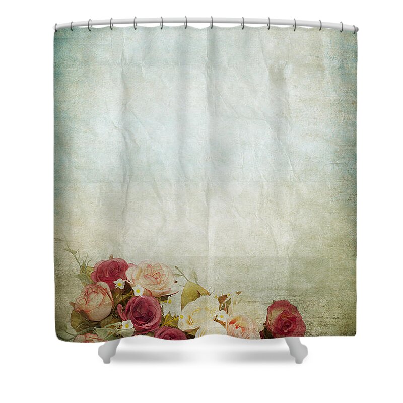 Abstract Shower Curtain featuring the photograph Floral Pattern On Old Paper by Setsiri Silapasuwanchai