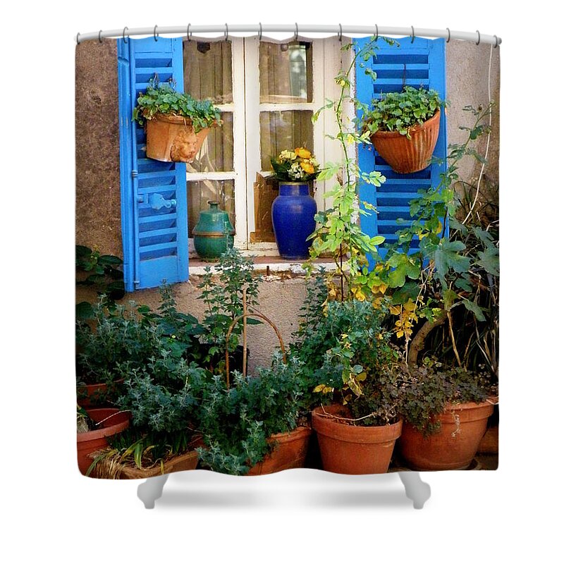 Window Shower Curtain featuring the photograph Flower Pots Galore by Lainie Wrightson