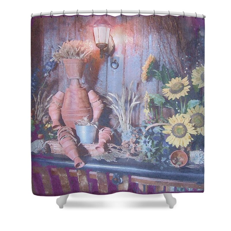 Flowers Shower Curtain featuring the painting Flowerpotman by Richard James Digance