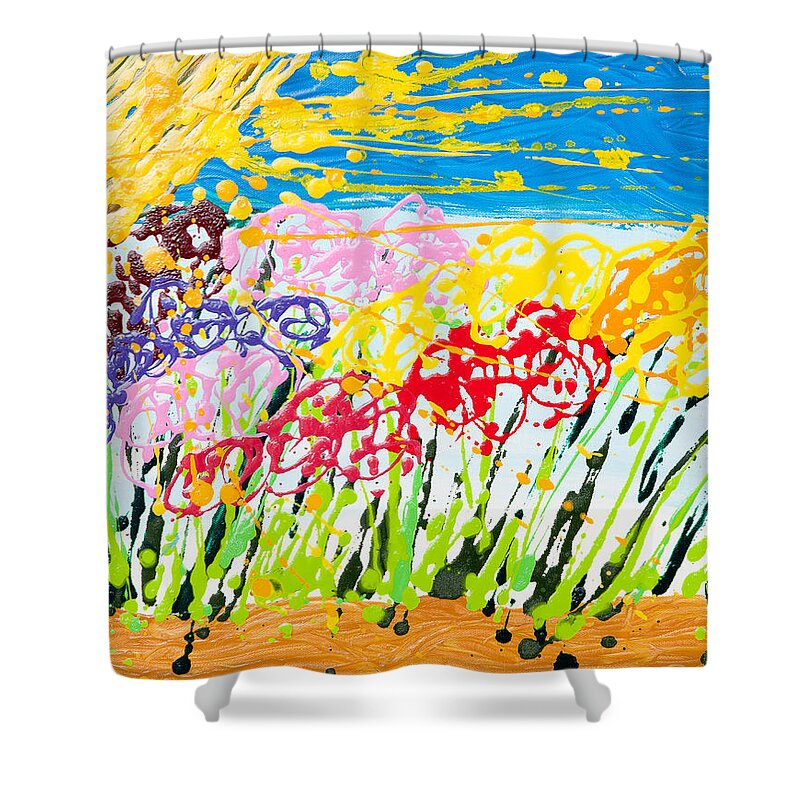 Flowers Shower Curtain featuring the painting Flowers Freedom by Hagit Dayan