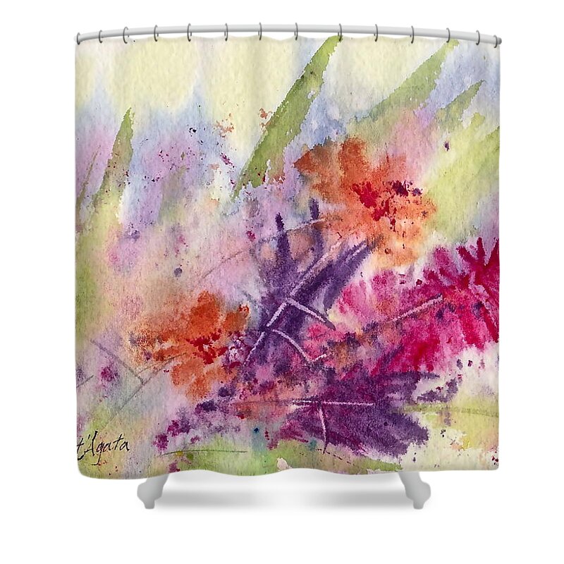 Red Shower Curtain featuring the painting Flowerz by Frank SantAgata