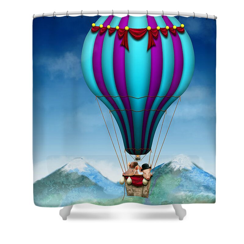 Pig Shower Curtain featuring the photograph Flying Pig - Balloon - Up up and Away by Mike Savad