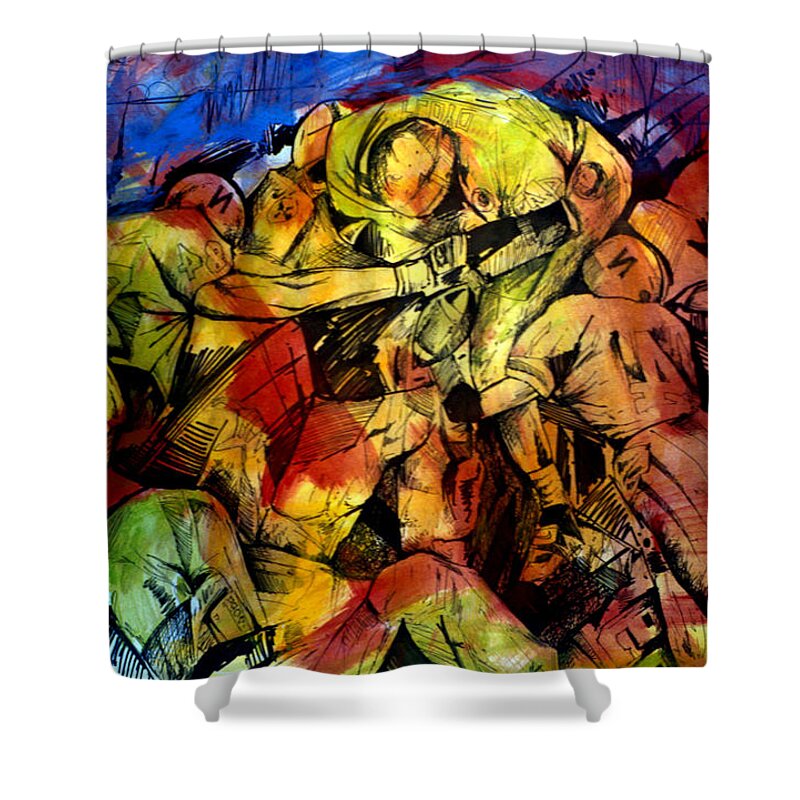  Shower Curtain featuring the painting Football Cluster by John Gholson