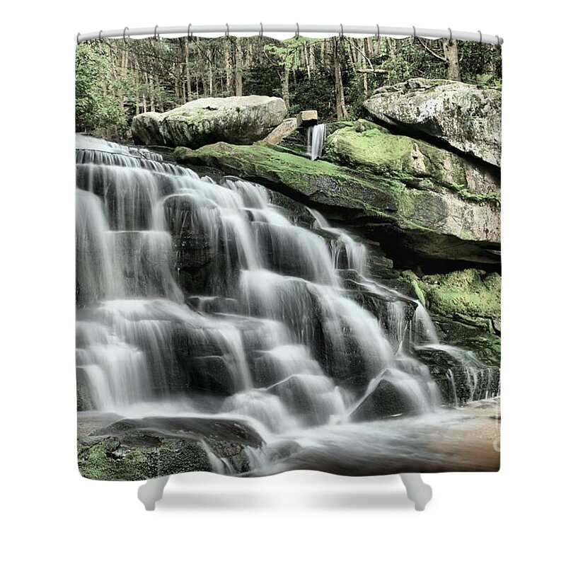 Black Water Falls State Park Shower Curtain featuring the photograph Forest Cascade by Adam Jewell
