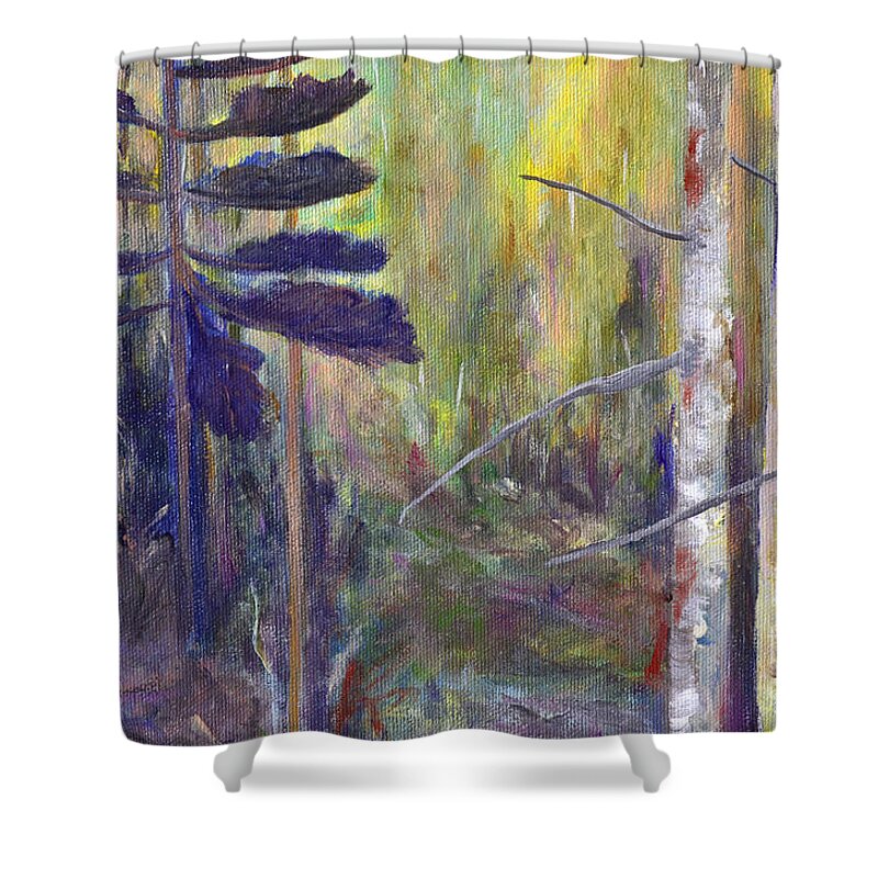 Woods Shower Curtain featuring the painting Forest Wonders by Claire Bull