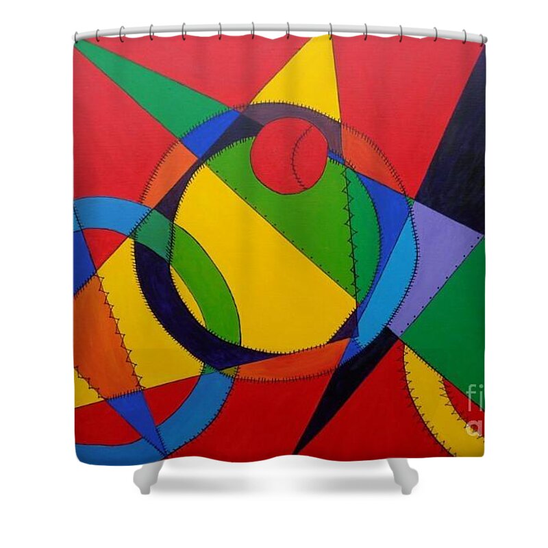 Triangles Shower Curtain featuring the painting Frankenball by Julie Brugh Riffey