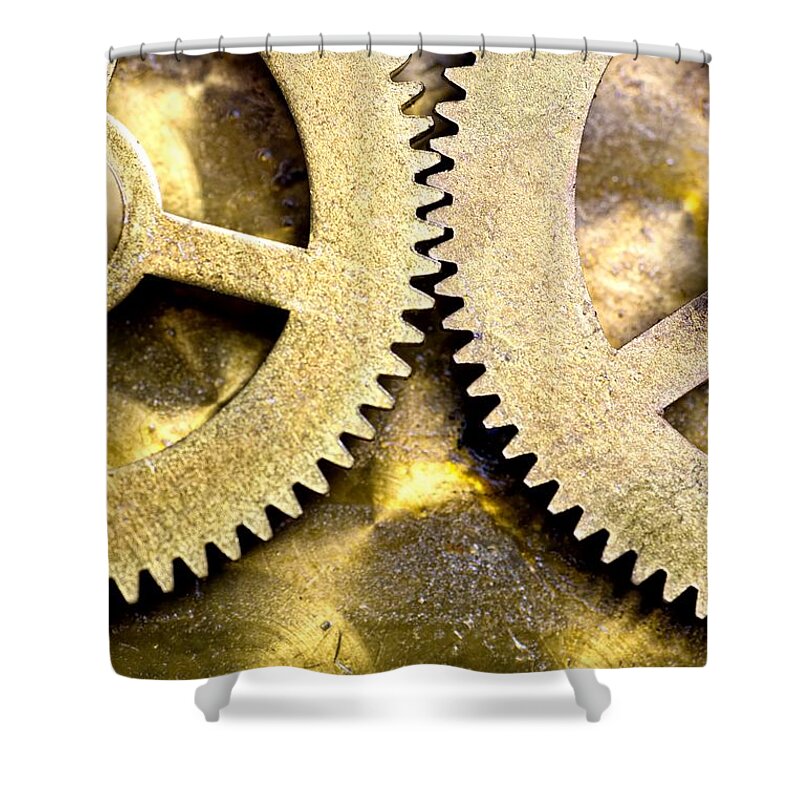 John Shower Curtain featuring the photograph Gears From Inside A Wind-up Clock by John Short