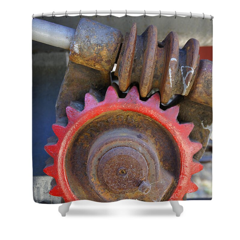 Detail Shower Curtain featuring the photograph Gears of Restored Steam Tractor by Mick Anderson