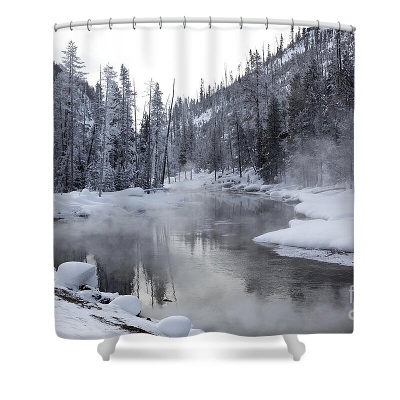 Gibbon River Shower Curtain featuring the photograph Gibbon River With Mist by Greg Dimijian