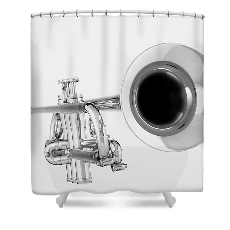 Trumpet Shower Curtain featuring the photograph Gold Trumpet Isolated On White by M K Miller