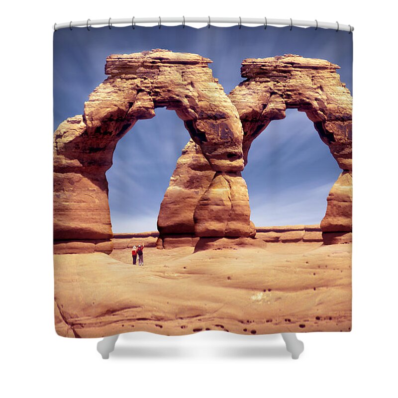 Double Arch Shower Curtain featuring the photograph Golden Arches? by Mike McGlothlen