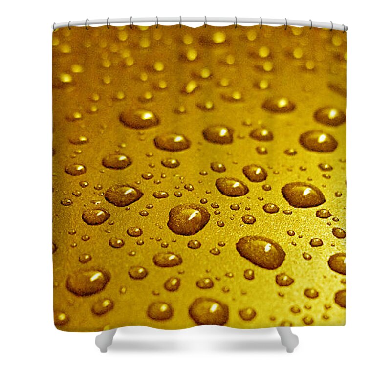 Bubble Shower Curtain featuring the photograph Golden Water Drops. Business card. Invitation etc. by Ausra Huntington nee Paulauskaite