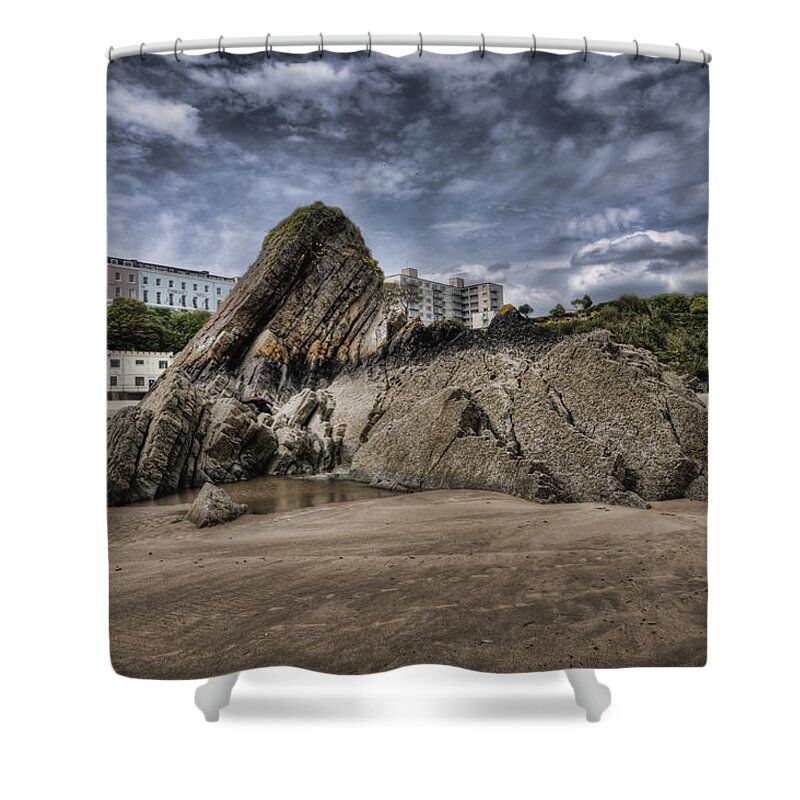 Goscar Rock Tenby Shower Curtain featuring the photograph Goscar Rock Tenby 4 by Steve Purnell