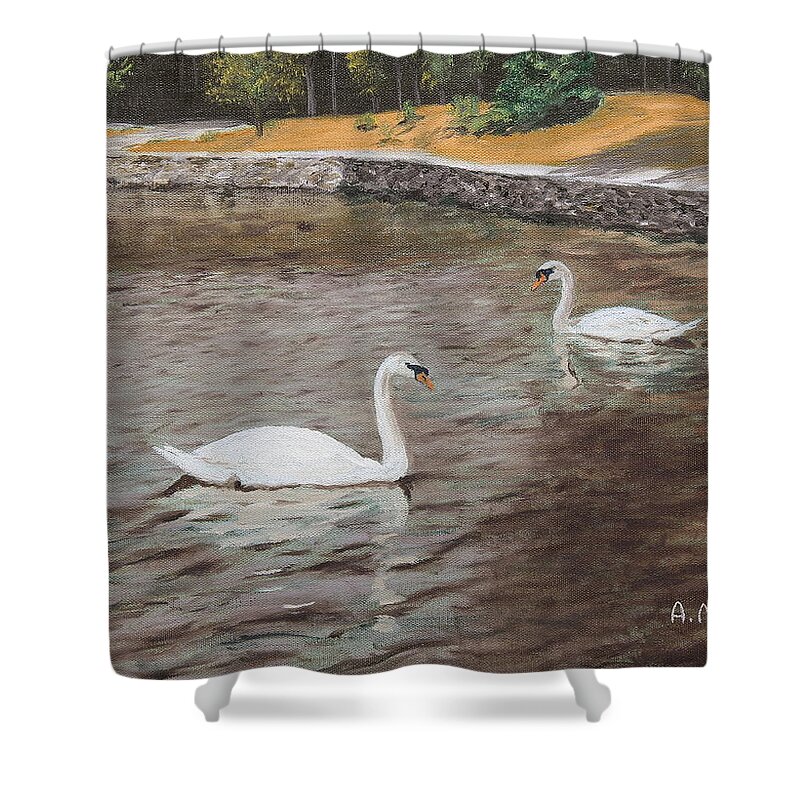Painting Shower Curtain featuring the painting Graceful Swimmers by Alan Mager