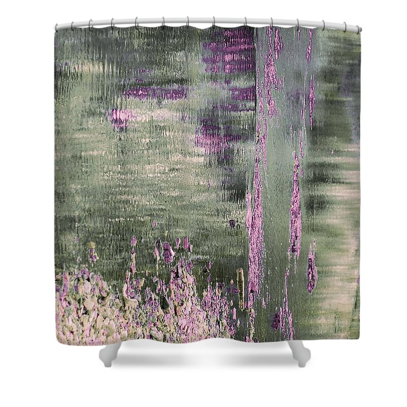 Abstract Shower Curtain featuring the digital art Green and Pink Impressions by Patty Vicknair