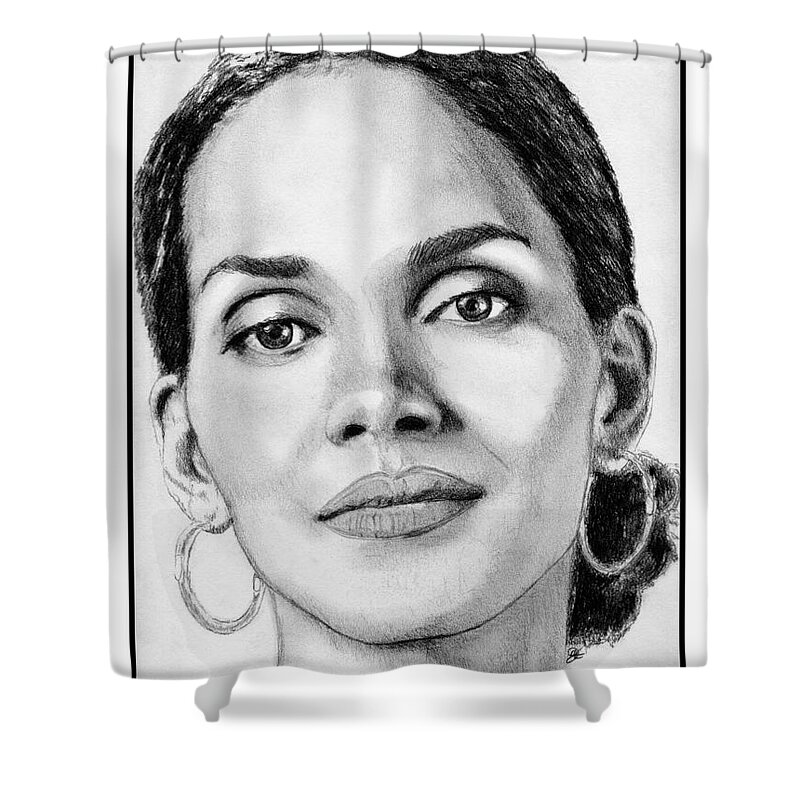 Halle Berry Shower Curtain featuring the drawing Halle Berry in 2008 by J McCombie