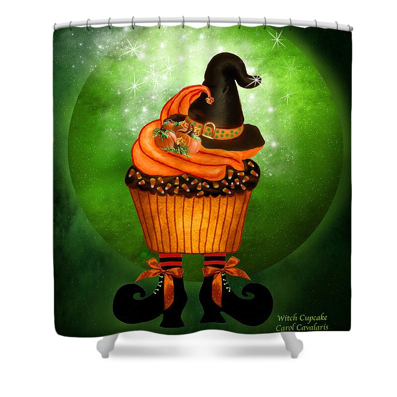 Halloween Shower Curtain featuring the mixed media Halloween - Witch Cupcake by Carol Cavalaris