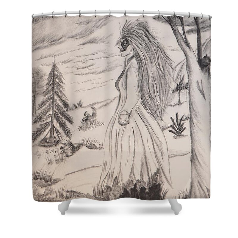 Halloween Shower Curtain featuring the drawing Halloween Witch Walk by Maria Urso
