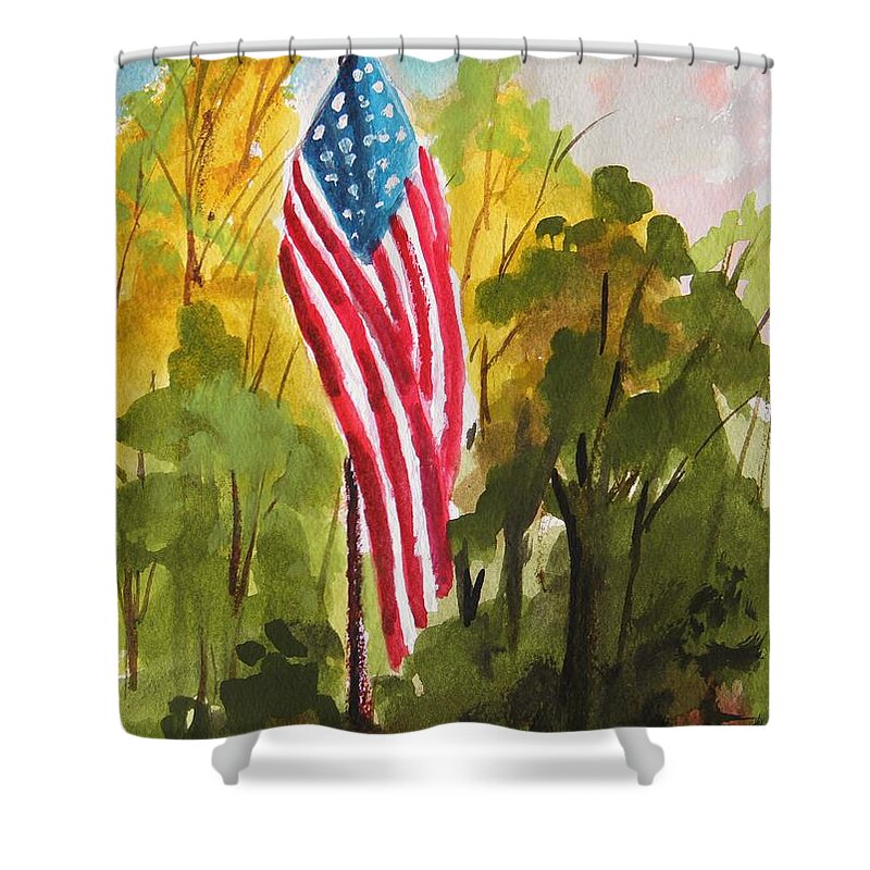 American Flag Shower Curtain featuring the painting Hanging Gracefully by John Williams