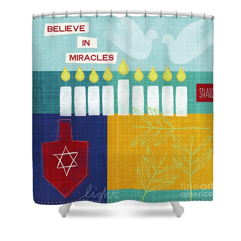 Hanukkah Shower Curtain featuring the painting Hanukkah Miracles by Linda Woods