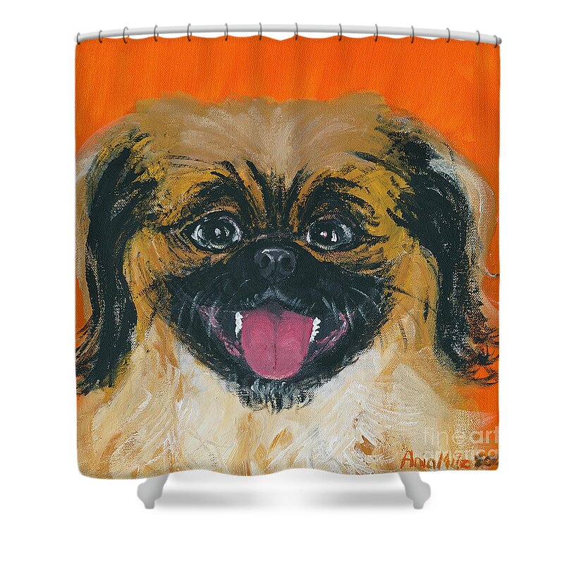 Happy Peke Shower Curtain featuring the painting Happy Face by Ania M Milo