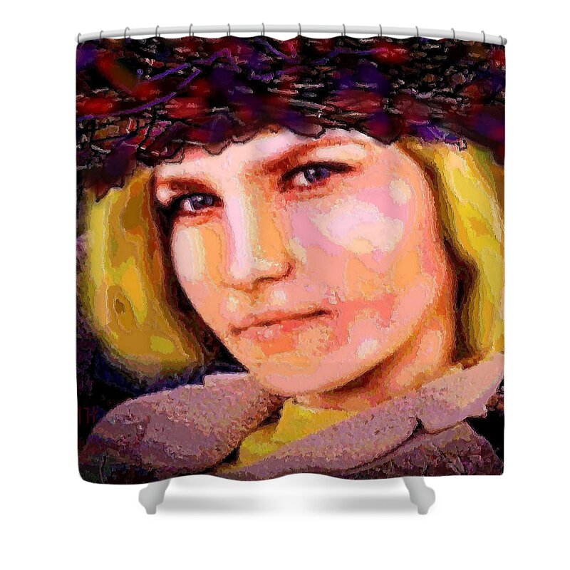 Woman Shower Curtain featuring the mixed media Happy Smile by Natalie Holland