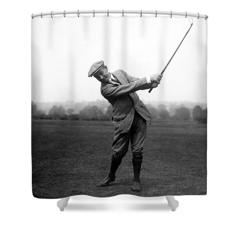 harry Vardon Shower Curtain featuring the photograph Harry Vardon swinging his golf club by International Images