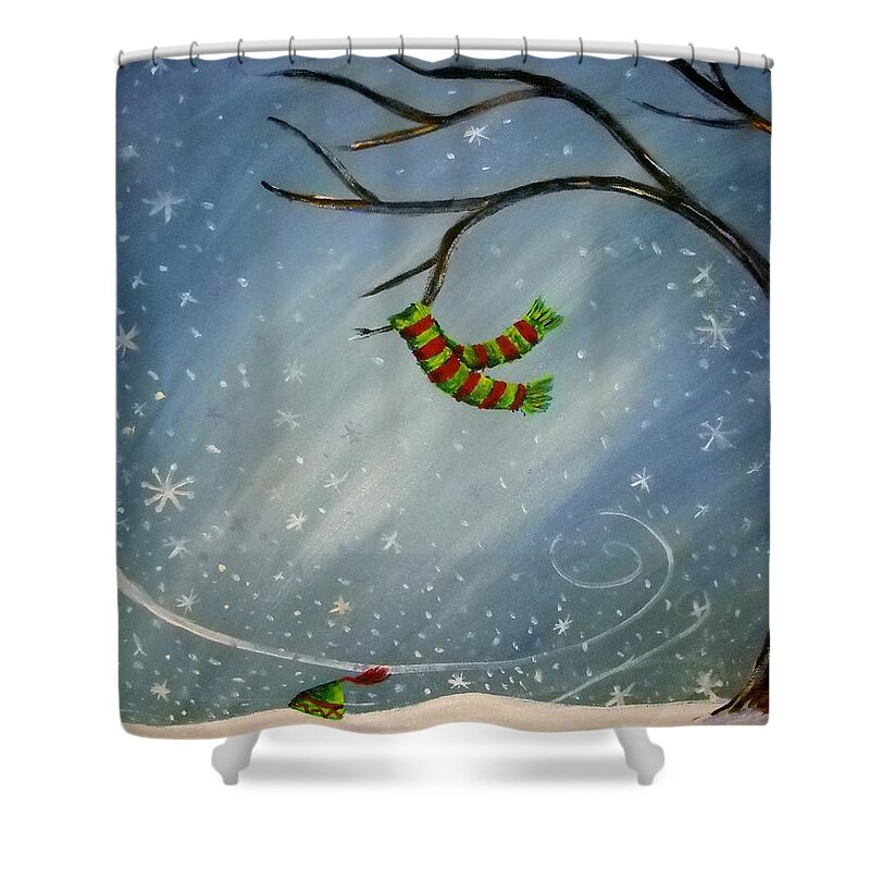 Christmas Shower Curtain featuring the painting Have you seen my scarf by Cami Lee