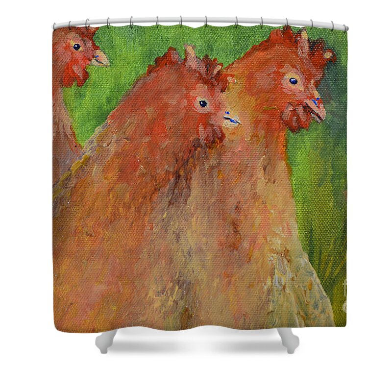 Chickens Shower Curtain featuring the painting Hens and Chickens by Claire Bull