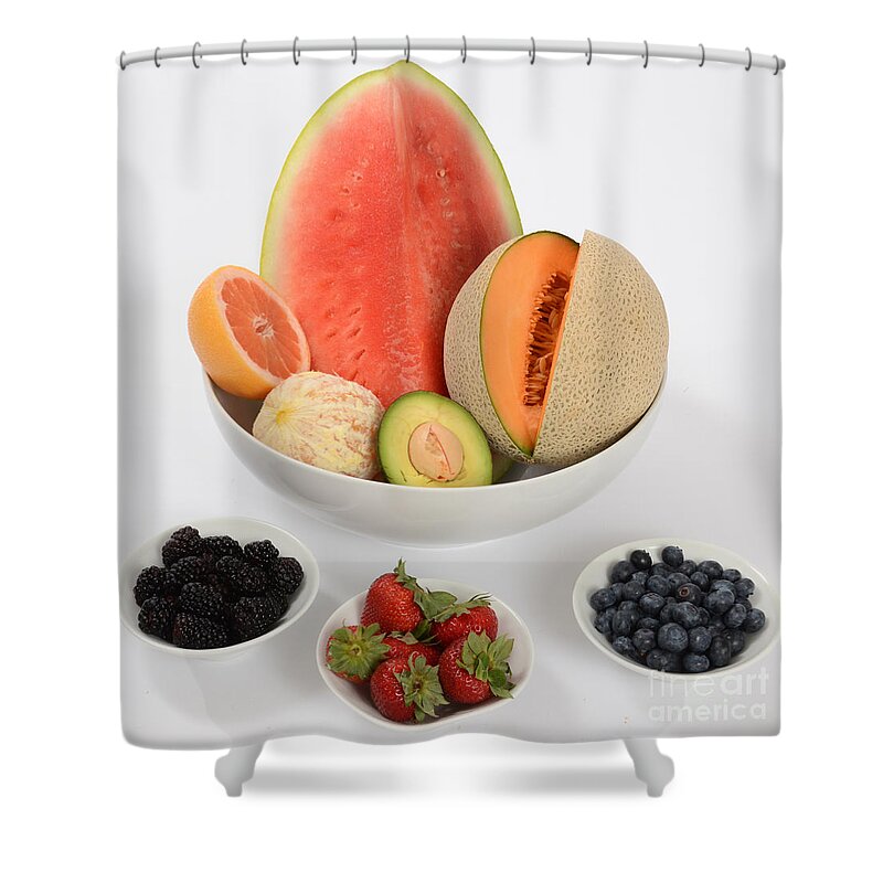 Assortment Shower Curtain featuring the photograph High Carbohydrate Fruit by Photo Researchers, Inc.