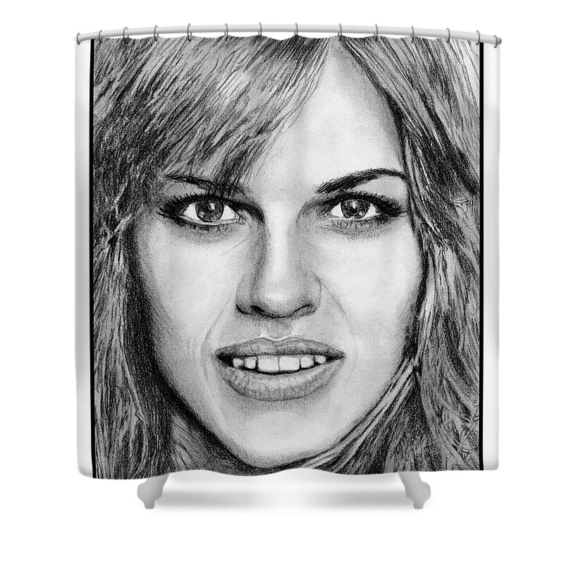 Hilary Swank Shower Curtain featuring the drawing Hilary Swank in 2007 by J McCombie
