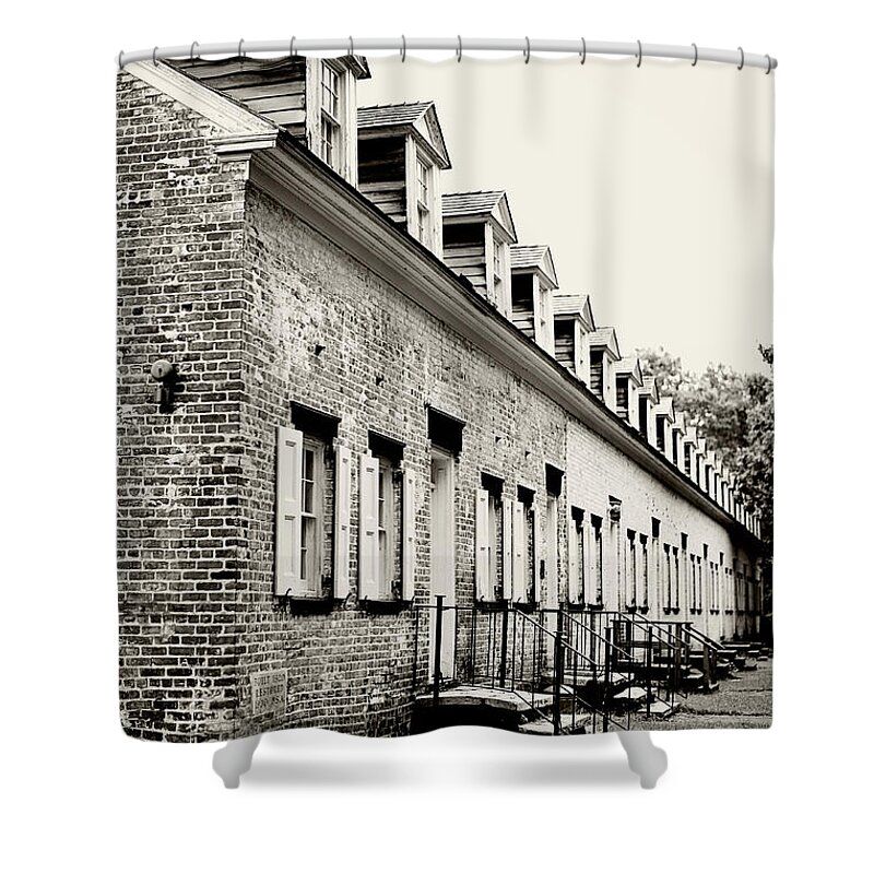 Allaire Village Shower Curtain featuring the photograph Historic Row Homes Allaire Village by Terry DeLuco