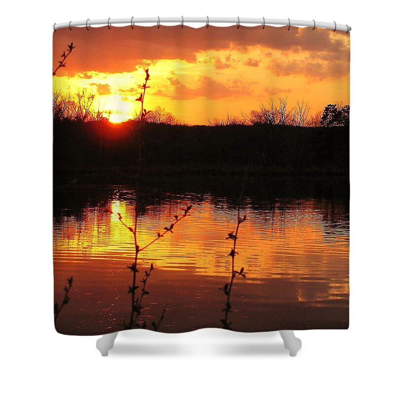 Horn Pond Shower Curtain featuring the photograph Horn Pond Sunset 8 by Jeff Heimlich