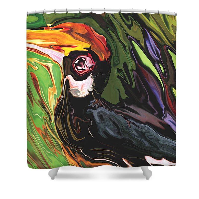 Animal Shower Curtain featuring the painting Hornbill by Rabi Khan