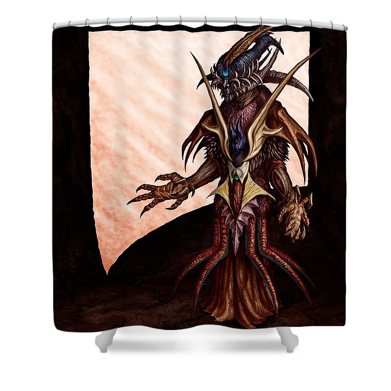 Character Shower Curtain featuring the mixed media Hornedhead by Tony Koehl