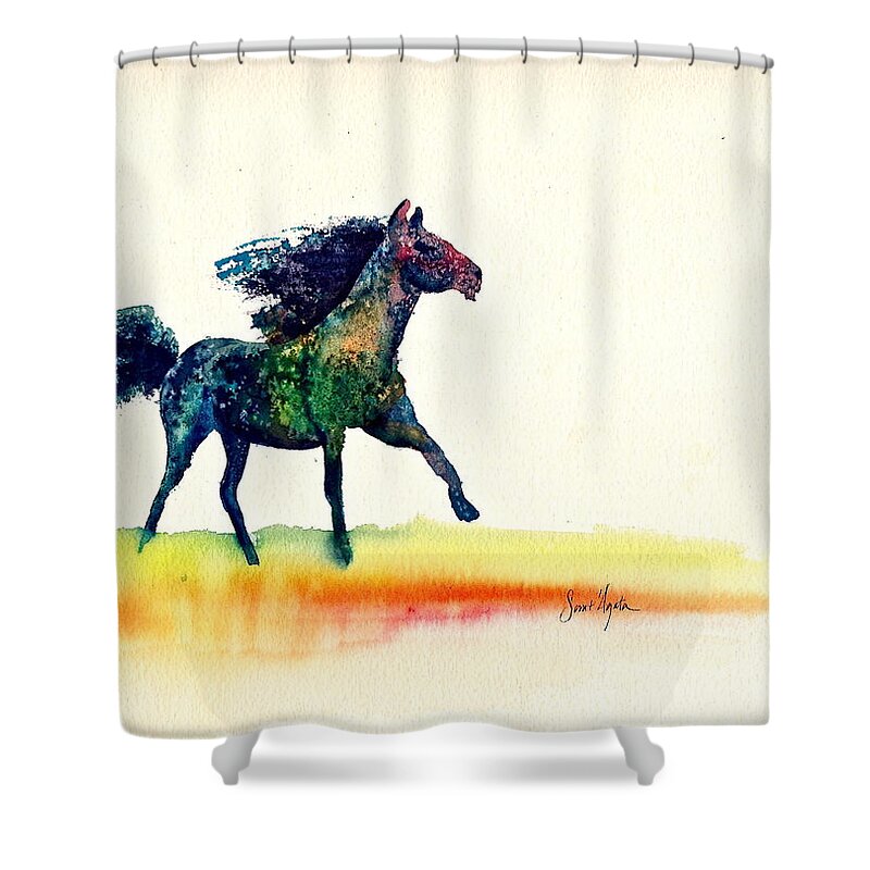 Horse Shower Curtain featuring the painting Horse of a Different Color by Frank SantAgata