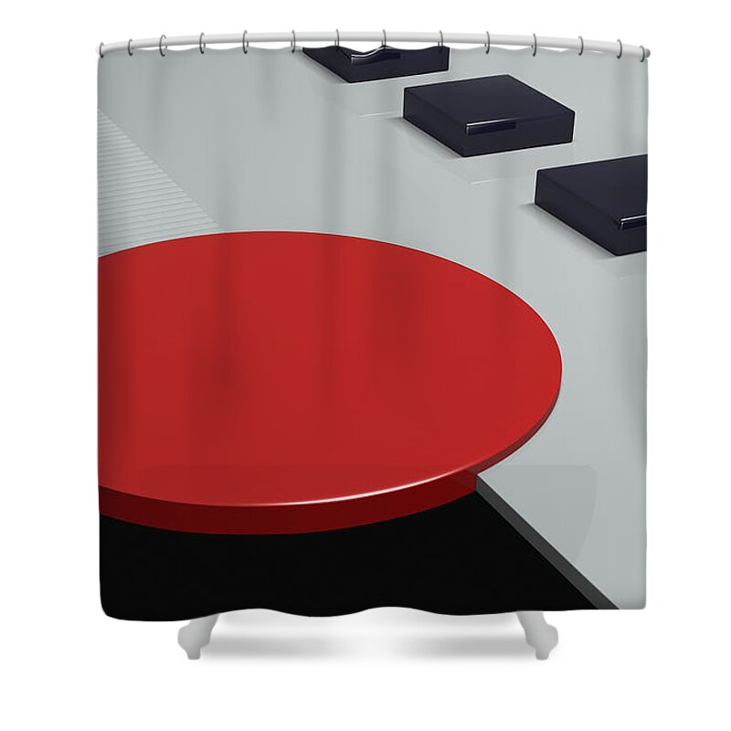 Hot Button Shower Curtain featuring the digital art Hot Button by Richard Rizzo