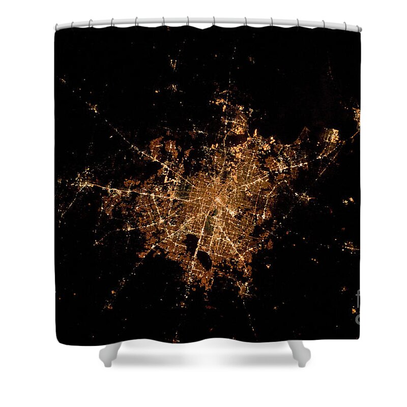 Aerial View Shower Curtain featuring the photograph Houston, Texas At Night by NASA/Science Source