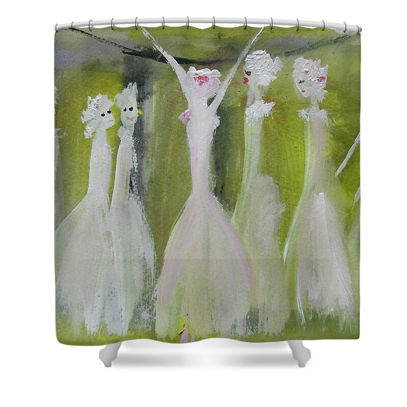 Ballet Shower Curtain featuring the painting I need pizza by Judith Desrosiers