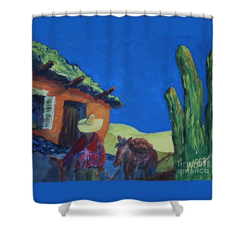 Desert Shower Curtain featuring the painting In Search of Gold by William Bezik