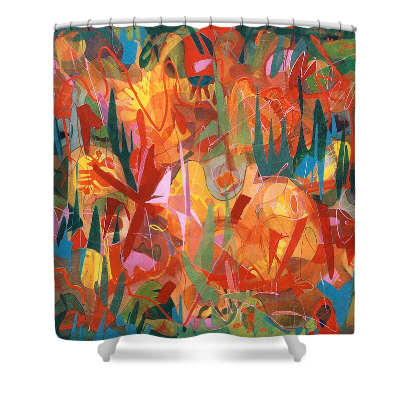 Abstract Shower Curtain featuring the painting In The Garden by Lynne Taetzsch